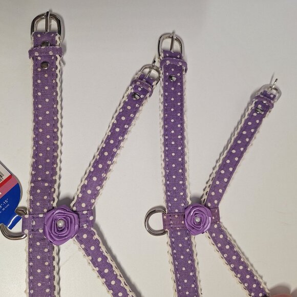 2 Top Paw X-Small Purple Polka Dot Dog Harness Flower Accents Lot Lavender Pearl - Picture 7 of 9